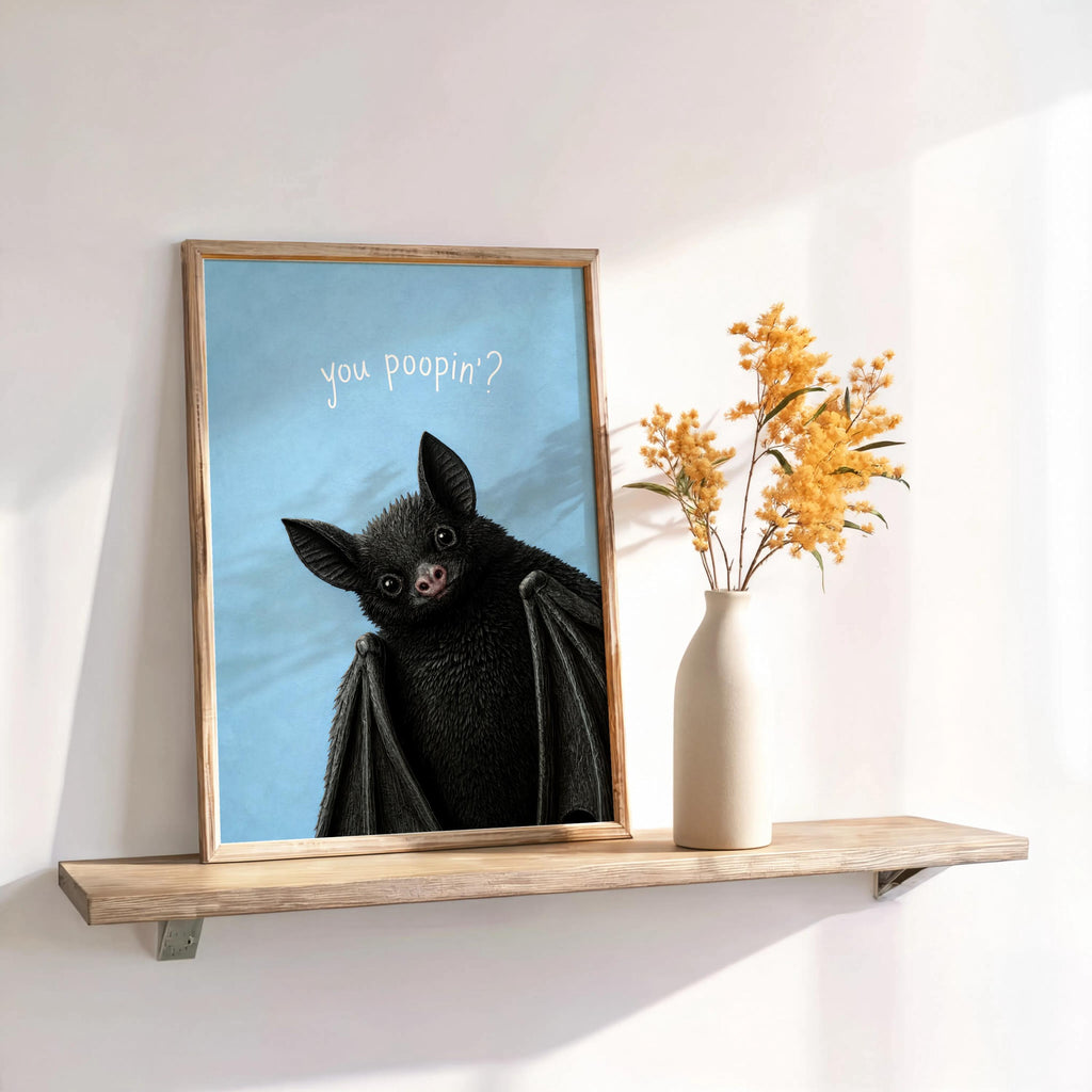 You Poopin? Bat Halloween Print, Funny Toilet Wall Art, Witchy Restroom Poster, Gothic Creepy Cute Decor, Quirky Dark Bathroom Gift