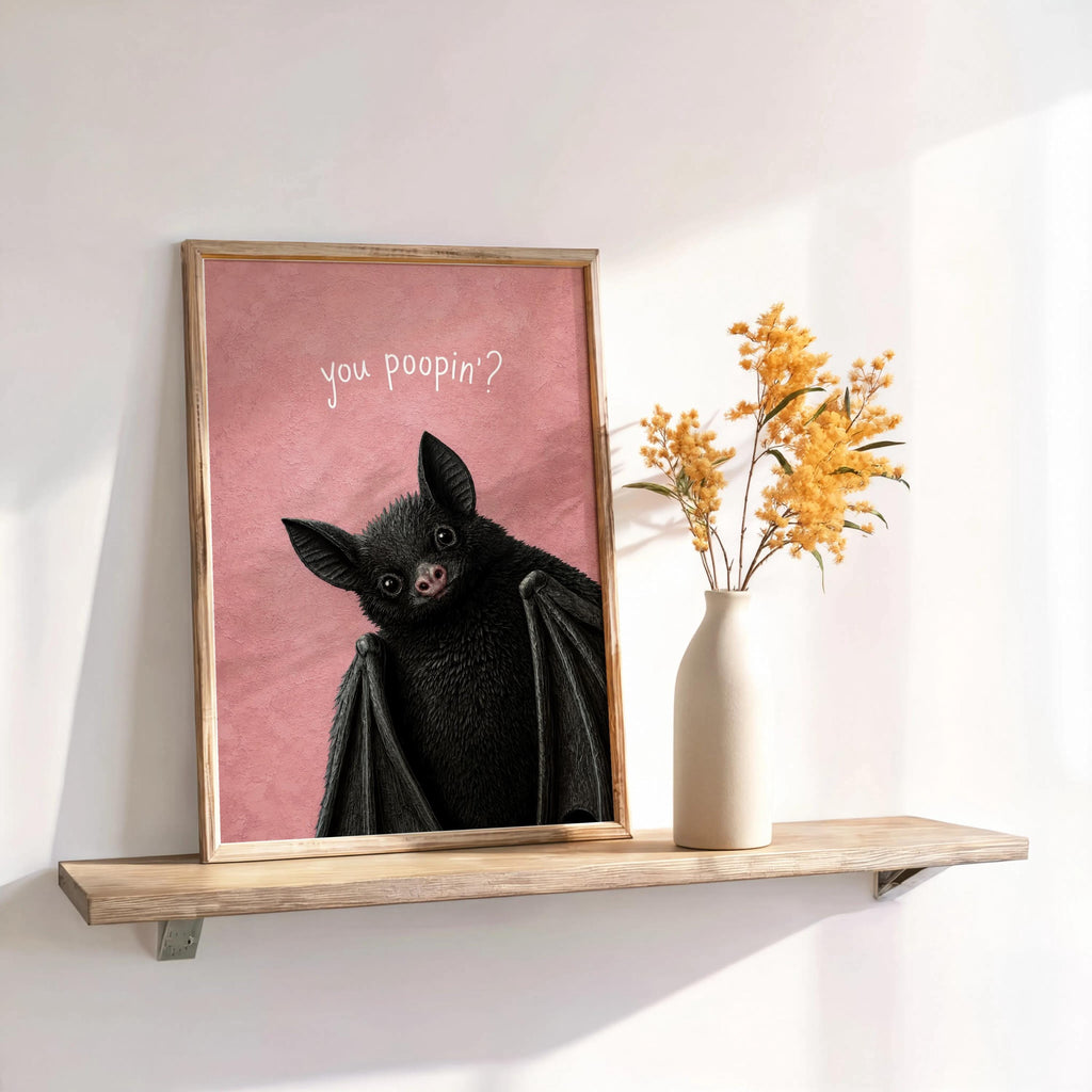 You Poopin? Bat Halloween Print, Funny Toilet Wall Art, Witchy Restroom Poster, Gothic Creepy Cute Decor, Quirky Dark Bathroom Gift