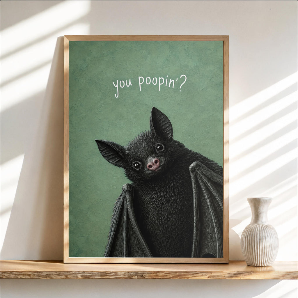 You Poopin? Bat Halloween Print, Funny Toilet Wall Art, Witchy Restroom Poster, Gothic Creepy Cute Decor, Quirky Dark Bathroom Gift