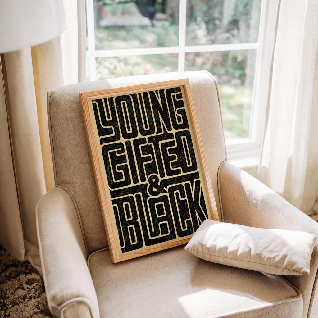 Young Gifted & Black Print, Afrocentric Wall Art, Bold Typography Poster, Black Pride Quote, Afro Cultural Statement, Retro Graphic Decor