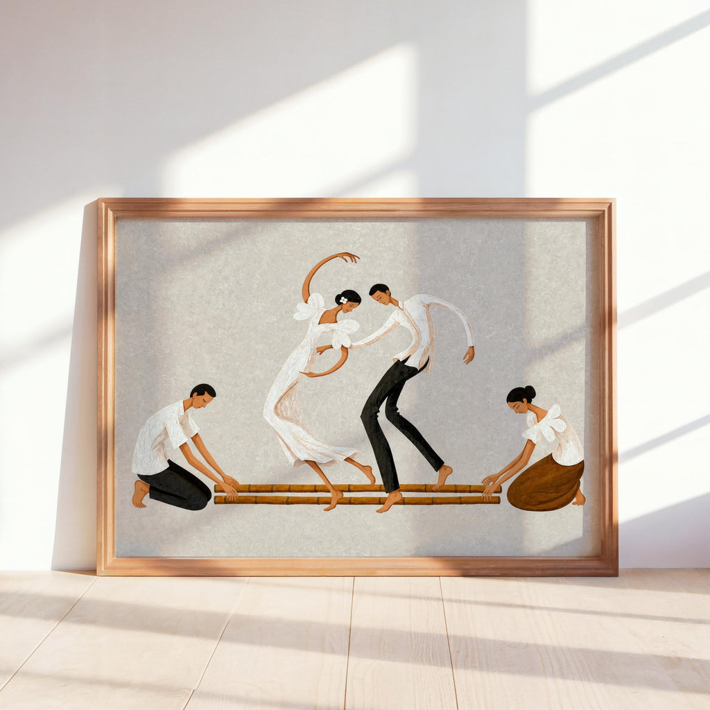 Filipino Tinikling Dance Wall Art, Traditional Bamboo Dancers Print, Philippines Cultural Pinoy Heritage Home Decor, Filipina woman Gift