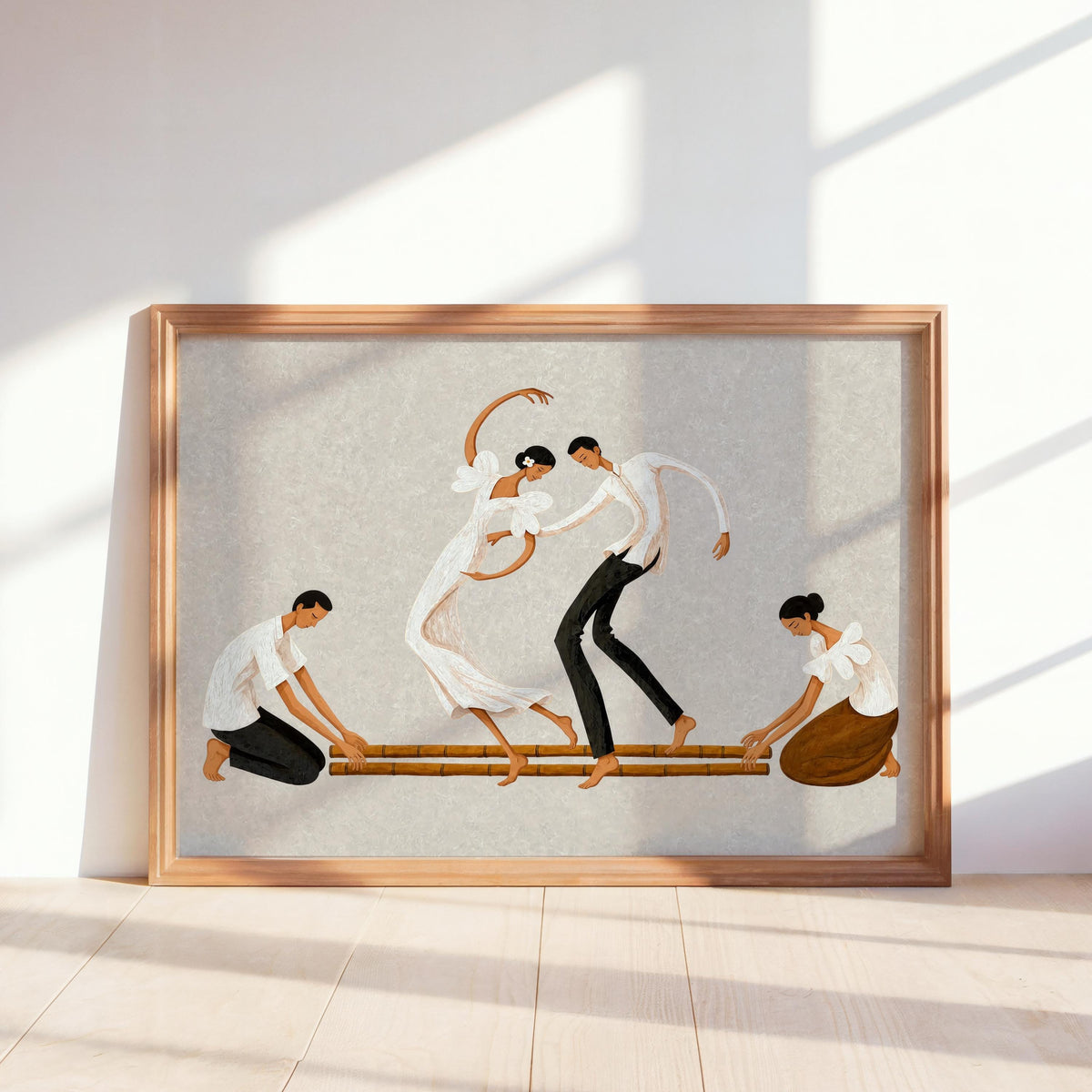 Filipino Tinikling Dance Wall Art, Traditional Bamboo Dancers Print, Philippines Cultural Pinoy Heritage Home Decor, Filipina woman Gift