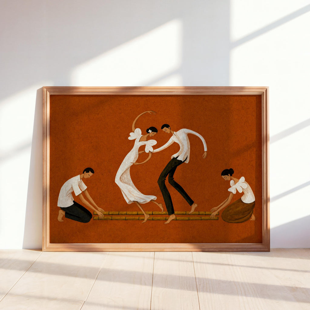 Filipino Tinikling Dance Wall Art, Traditional Bamboo Dancers Print, Philippines Cultural Pinoy Heritage Home Decor, Filipina woman Gift