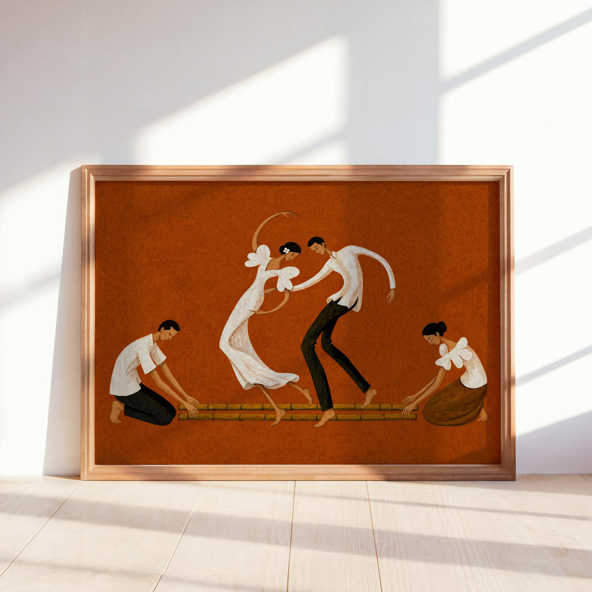Filipino Tinikling Dance Wall Art, Traditional Bamboo Dancers Print, Philippines Cultural Pinoy Heritage Home Decor, Filipina woman Gift