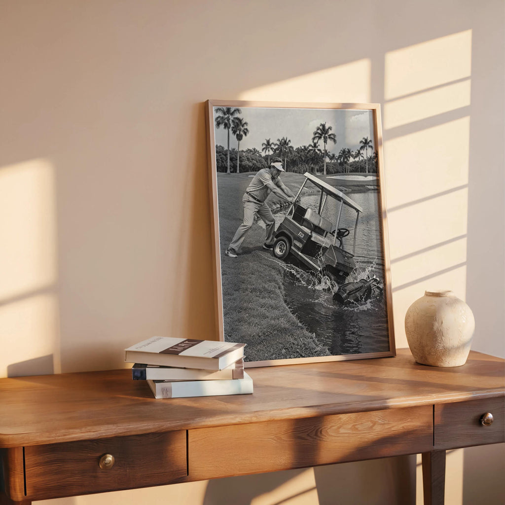 Angry Golfer Print, Funny Golf Cart Wall Art, Vintage Black and White Photography, Frustrated Golfer Gift, Man Cave Decor