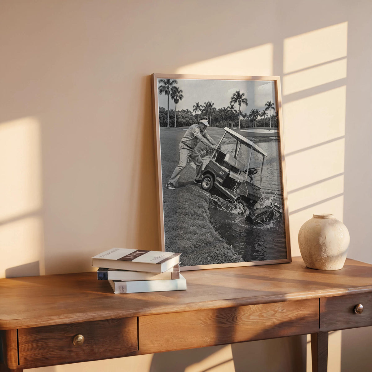 Angry Golfer Print, Funny Golf Cart Wall Art, Vintage Black and White Photography, Frustrated Golfer Gift, Man Cave Decor