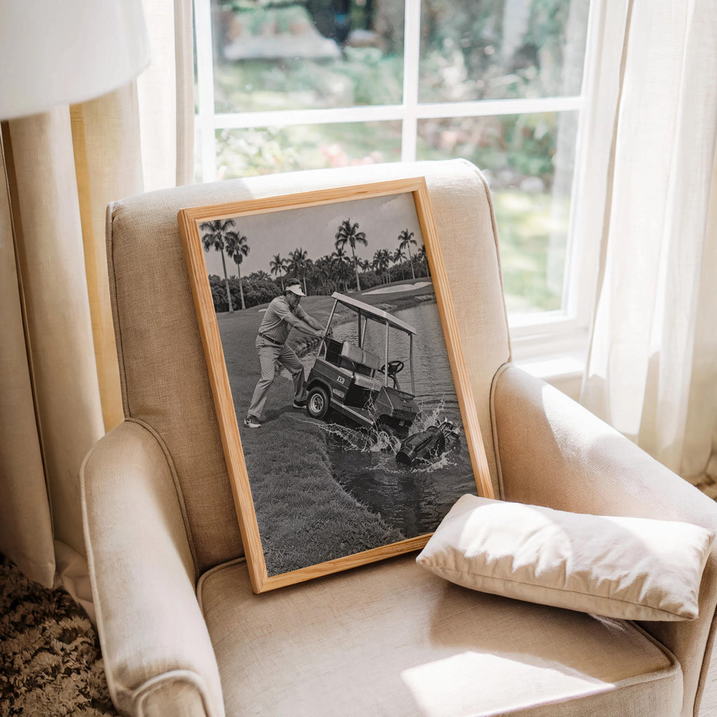 Angry Golfer Print, Funny Golf Cart Wall Art, Vintage Black and White Photography, Frustrated Golfer Gift, Man Cave Decor