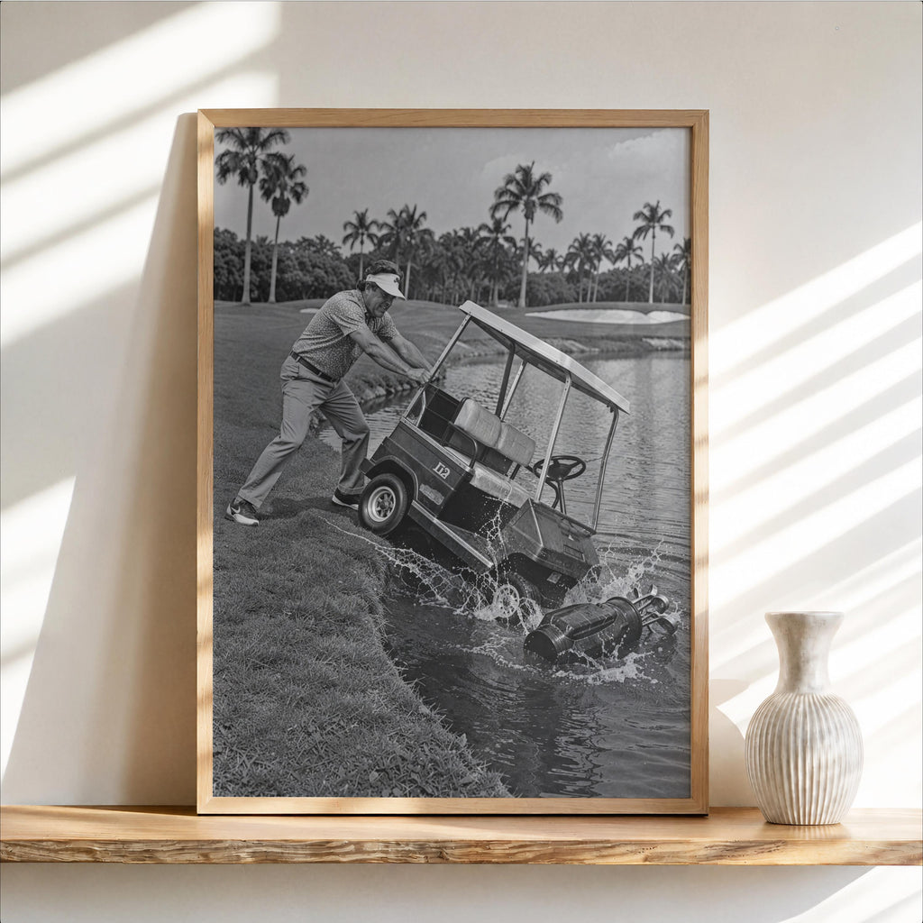 Angry Golfer Print, Funny Golf Cart Wall Art, Vintage Black and White Photography, Frustrated Golfer Gift, Man Cave Decor