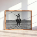 Cowboy Playing Golf Wall Art, Vintage Western Print, Black and White Horse Poster, Funny Golf Decor, Rustic Man Cave Photography