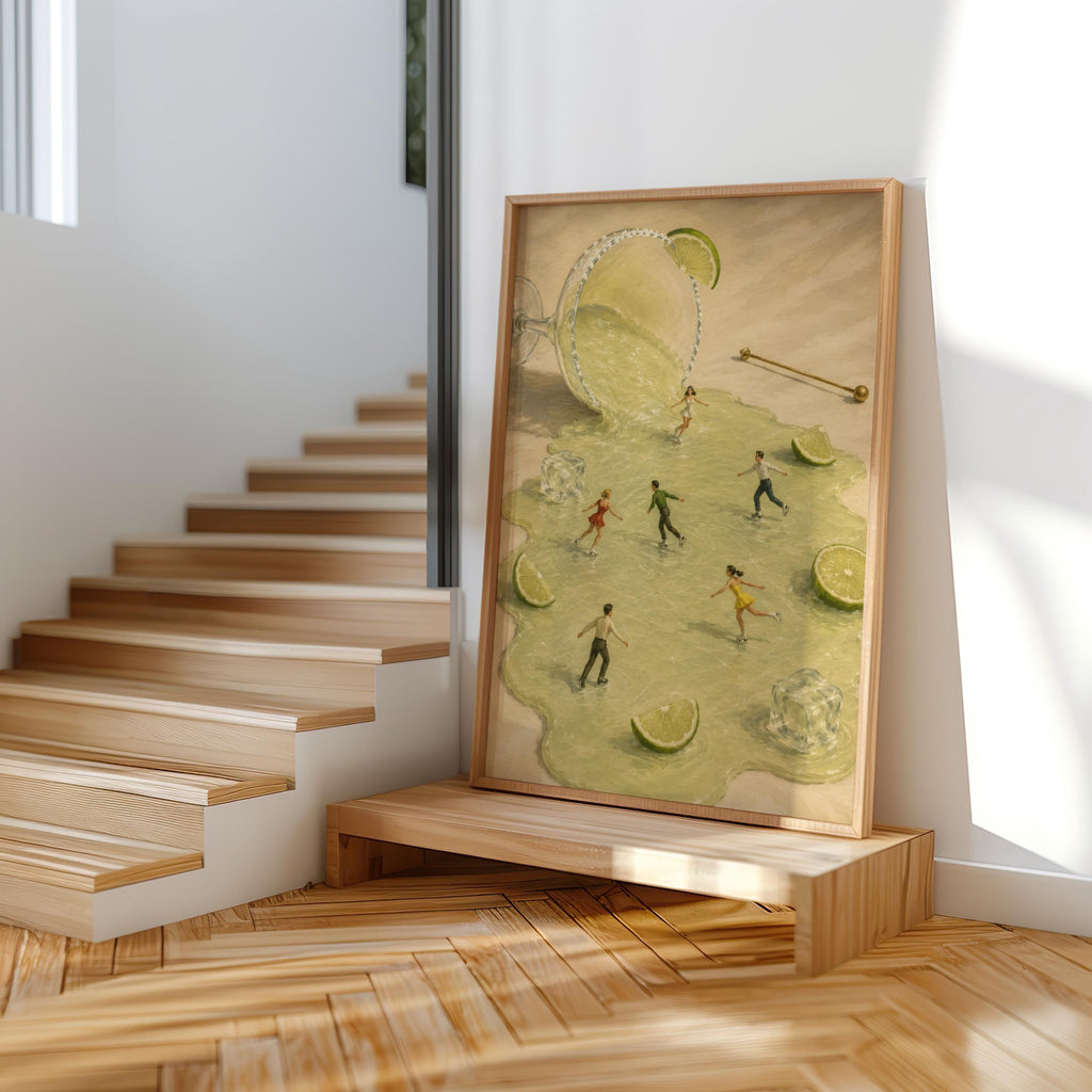 Margarita & Tiny Ice Skaters Print, Funny Frozen Cocktail Wall Art, Tequila Bar Cart Decor, Vintage Mexican Drink Gift, Retro Kitchen Poster