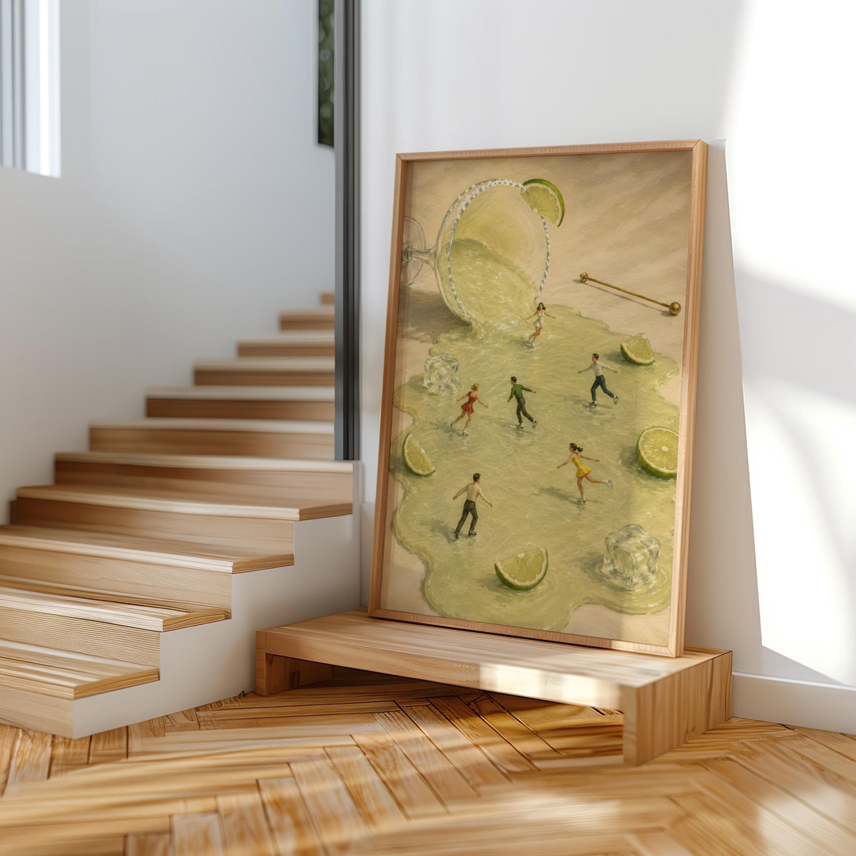 Margarita & Tiny Ice Skaters Print, Funny Frozen Cocktail Wall Art, Tequila Bar Cart Decor, Vintage Mexican Drink Gift, Retro Kitchen Poster