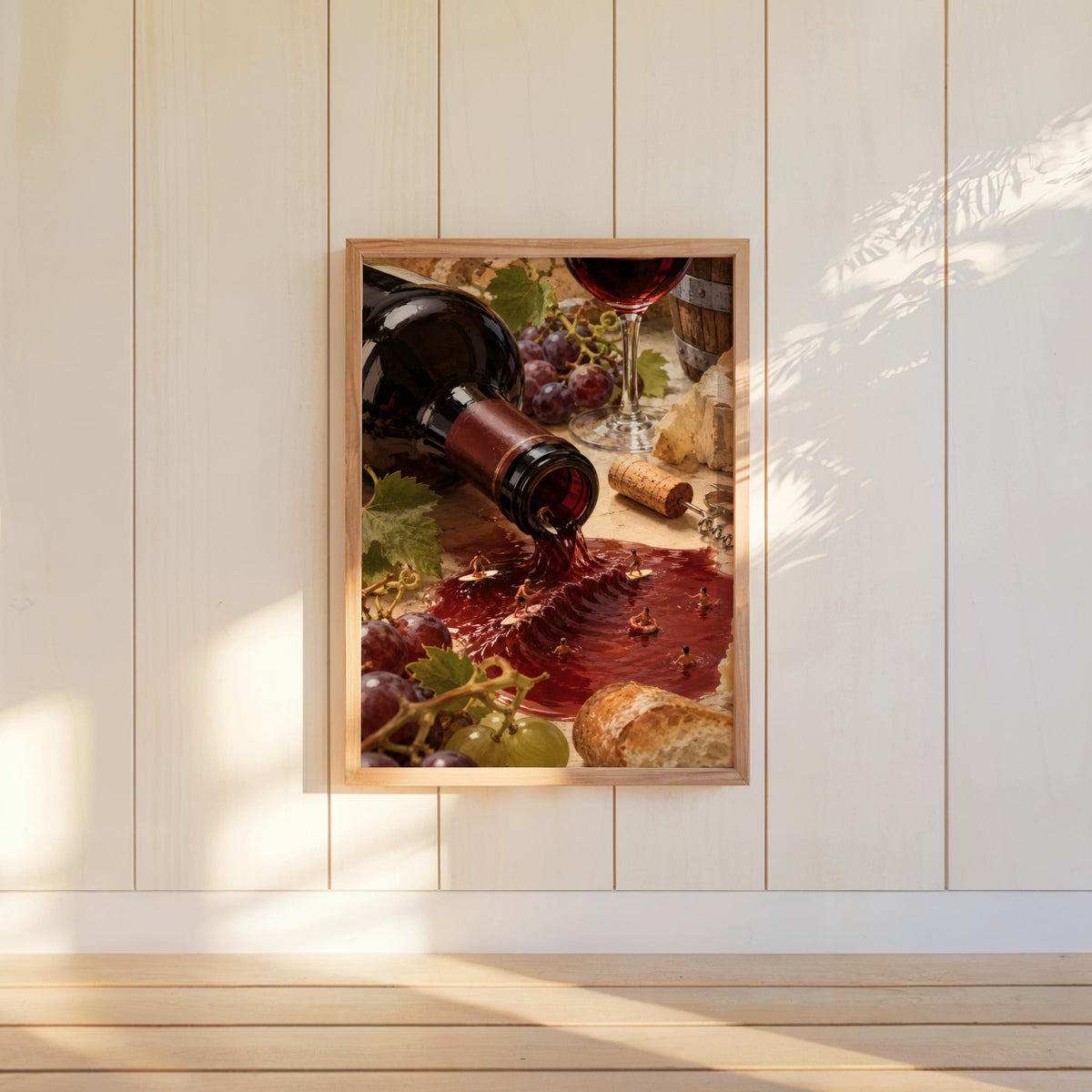 Tiny People in Red Wine Pool, Whimsical Wine Print, Miniature Surfers & Swimmers, European Bistro Decor, Foodie Wall Art, Funny Kitchen Gift