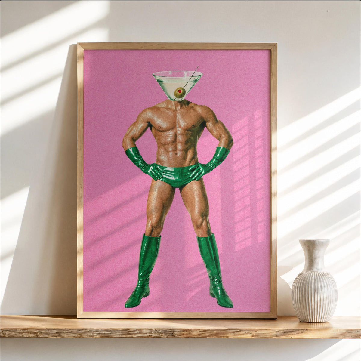 Martini Man Print, Retro Cocktail Poster, Funny Surreal Bar Decor, Vintage Drink Lover Gift, Quirky Home Bar Wall Art