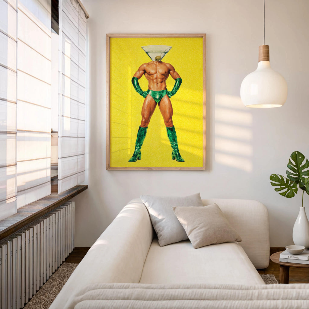 Dirty Martini Man, Funny Retro Cocktail Print, Pop Art Bar Decor, Vibrant Martini Lover Gift, Sexy Fashion Kitchen Poster