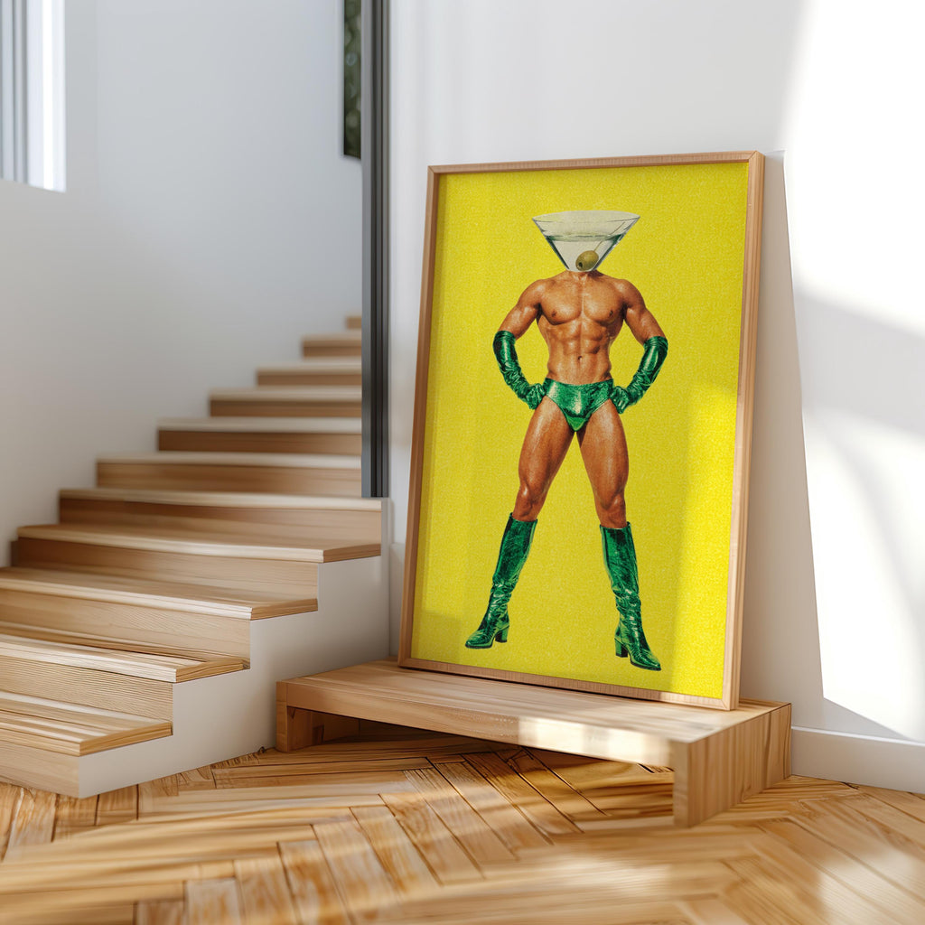 Dirty Martini Man, Funny Retro Cocktail Print, Pop Art Bar Decor, Vibrant Martini Lover Gift, Sexy Fashion Kitchen Poster