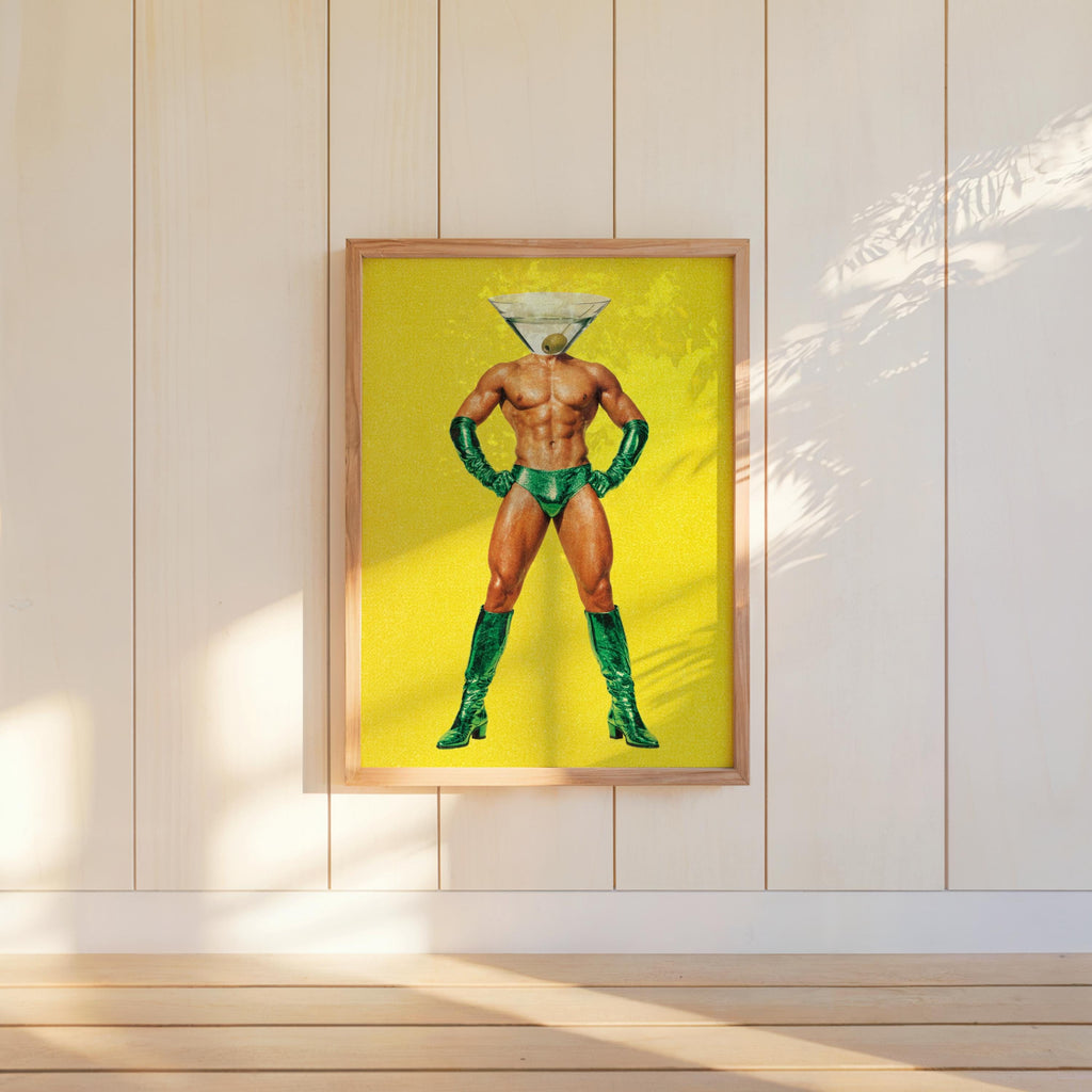 Dirty Martini Man, Funny Retro Cocktail Print, Pop Art Bar Decor, Vibrant Martini Lover Gift, Sexy Fashion Kitchen Poster