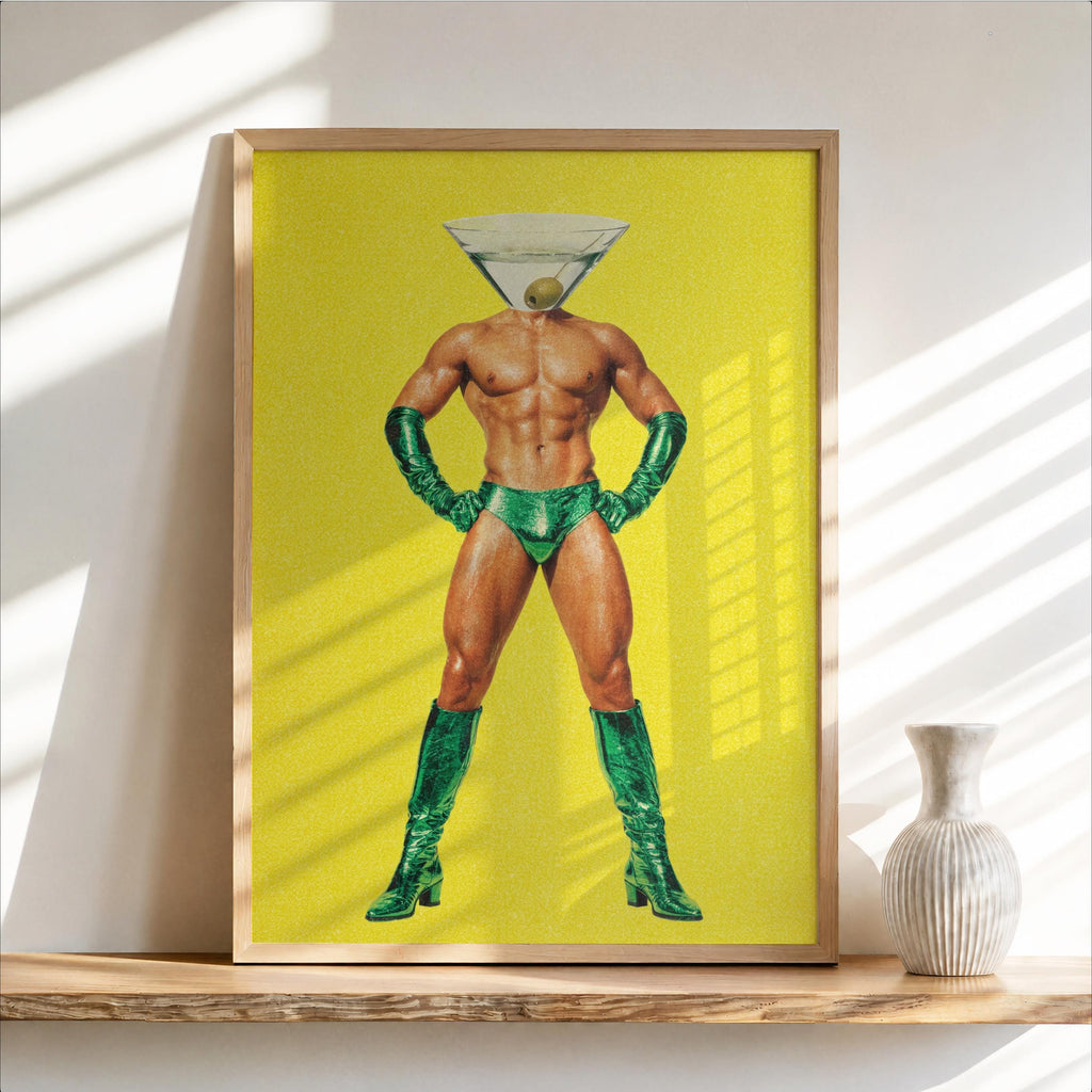 Dirty Martini Man, Funny Retro Cocktail Print, Pop Art Bar Decor, Vibrant Martini Lover Gift, Sexy Fashion Kitchen Poster