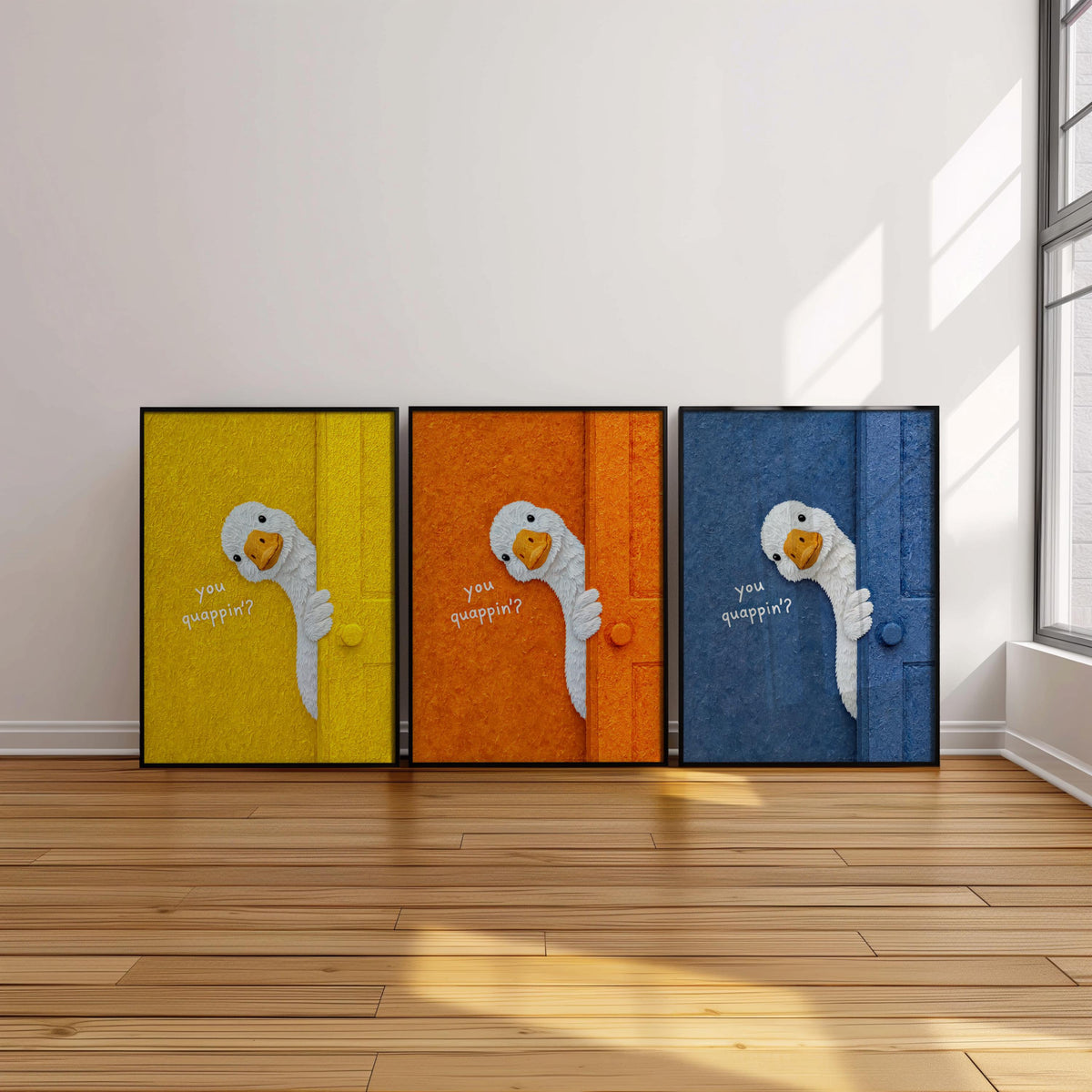 Custom You pooping Funny Duck Bathroom Print, Choose Own Text, Quappin Goose Personalized Quote, Quirky Toilet Wall Art, Typography Set of 3