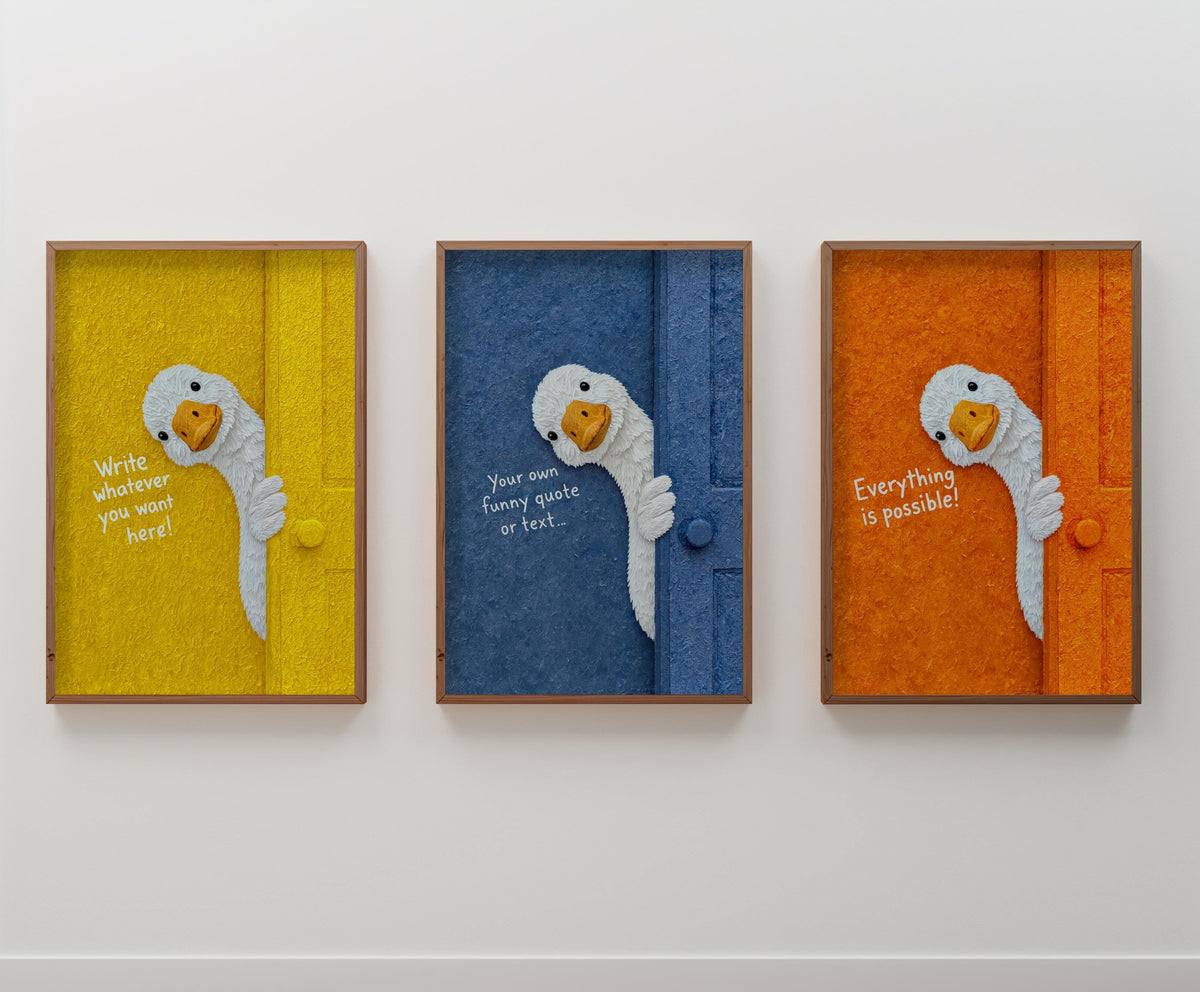 Custom You pooping Funny Duck Bathroom Print, Choose Own Text, Quappin Goose Personalized Quote, Quirky Toilet Wall Art, Typography Set of 3