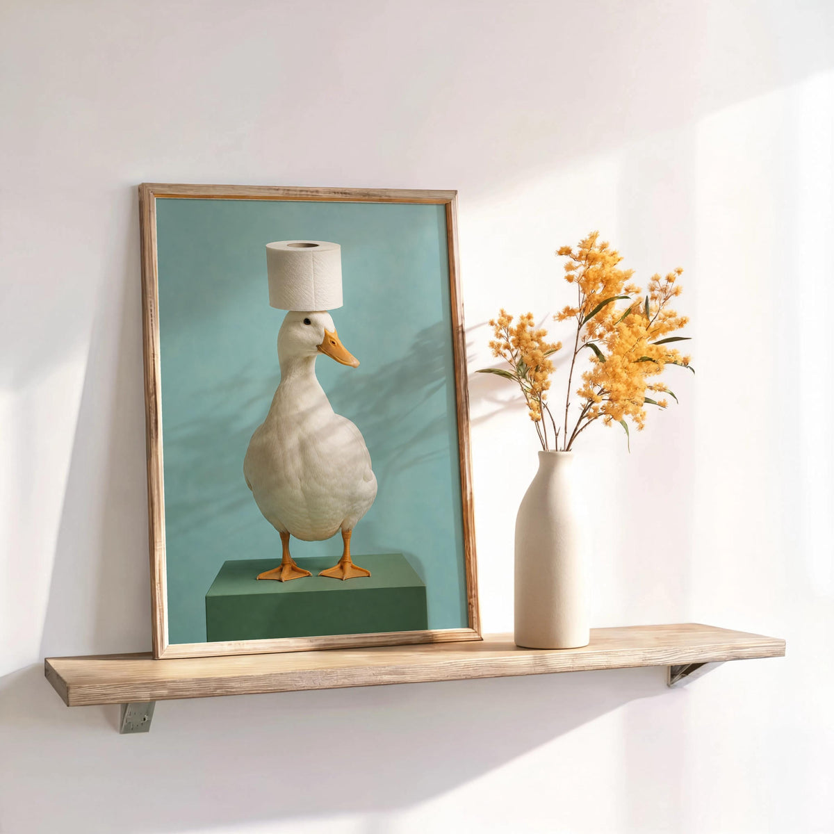 Quirky Duck Toilet Art Print, Whimsical Bird Poster, Funny Guest Bathroom Restroom Decor, Surreal Photo, Animal Lover Housewarming Gift