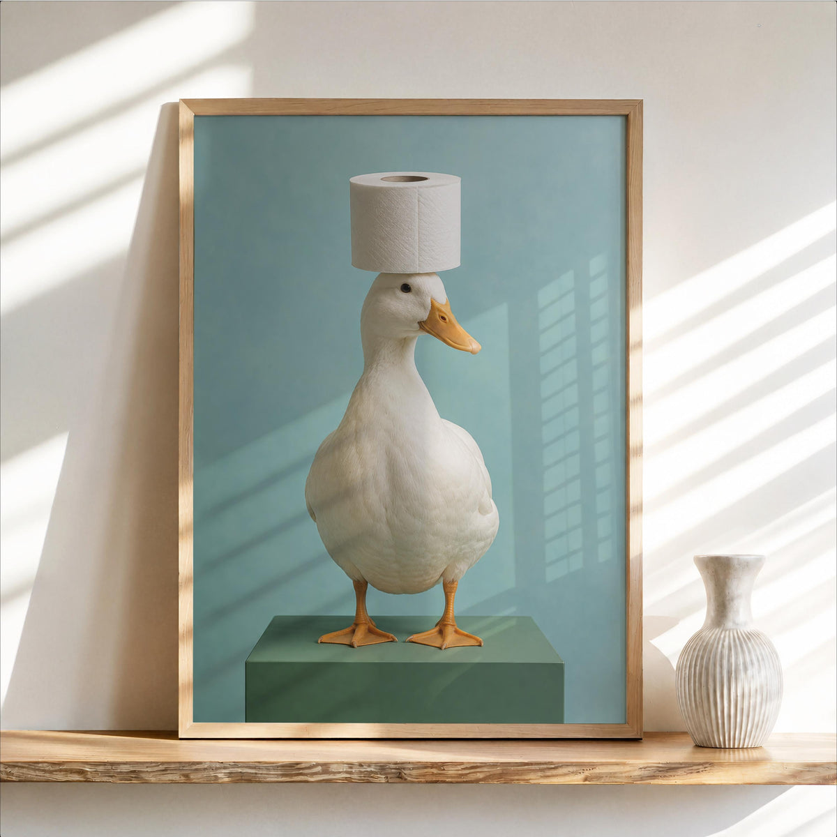 Quirky Duck Toilet Art Print, Whimsical Bird Poster, Funny Guest Bathroom Restroom Decor, Surreal Photo, Animal Lover Housewarming Gift