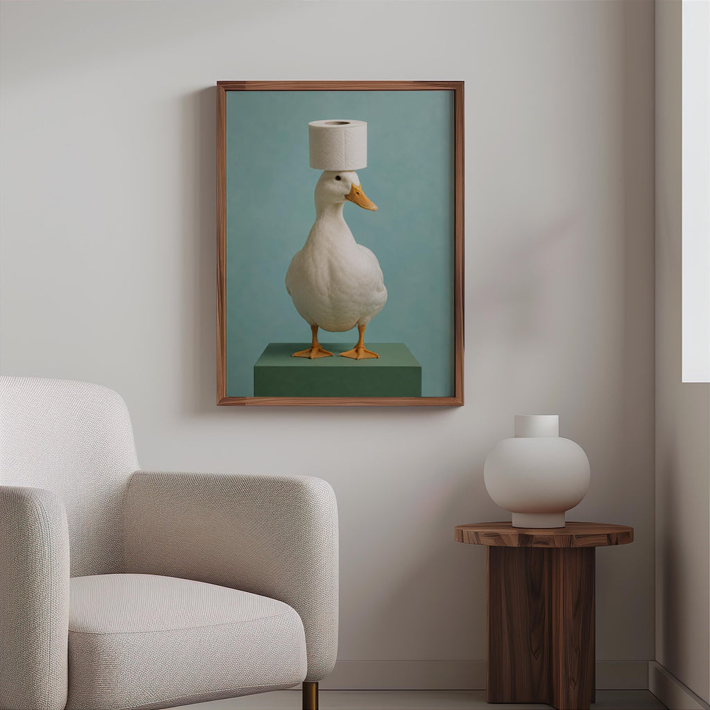 Quirky Duck Toilet Art Print, Whimsical Bird Poster, Funny Guest Bathroom Restroom Decor, Surreal Photo, Animal Lover Housewarming Gift