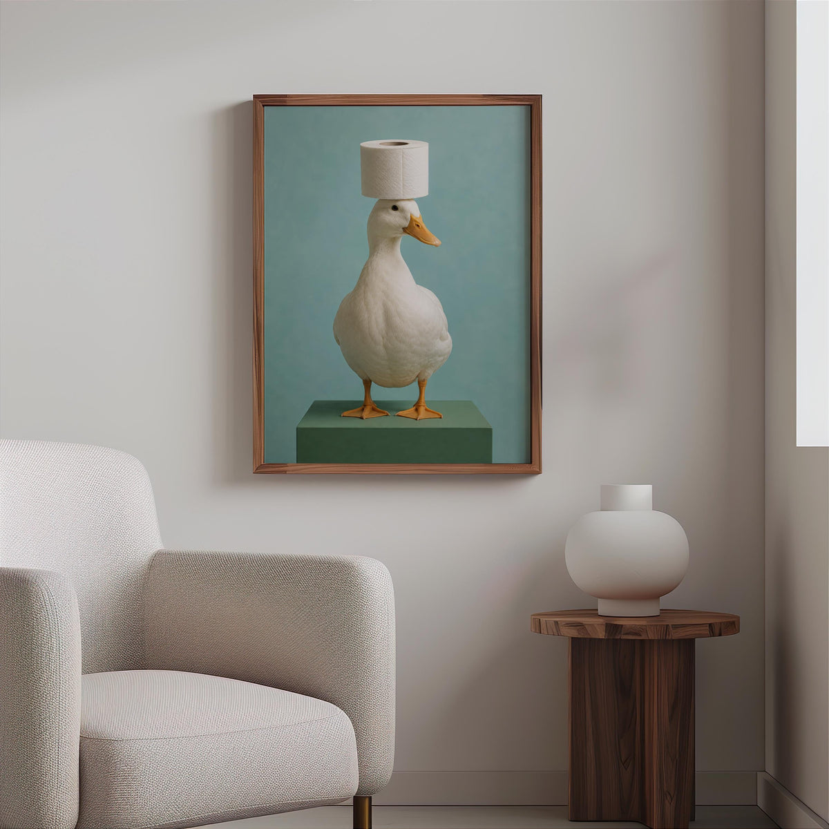 Quirky Duck Toilet Art Print, Whimsical Bird Poster, Funny Guest Bathroom Restroom Decor, Surreal Photo, Animal Lover Housewarming Gift