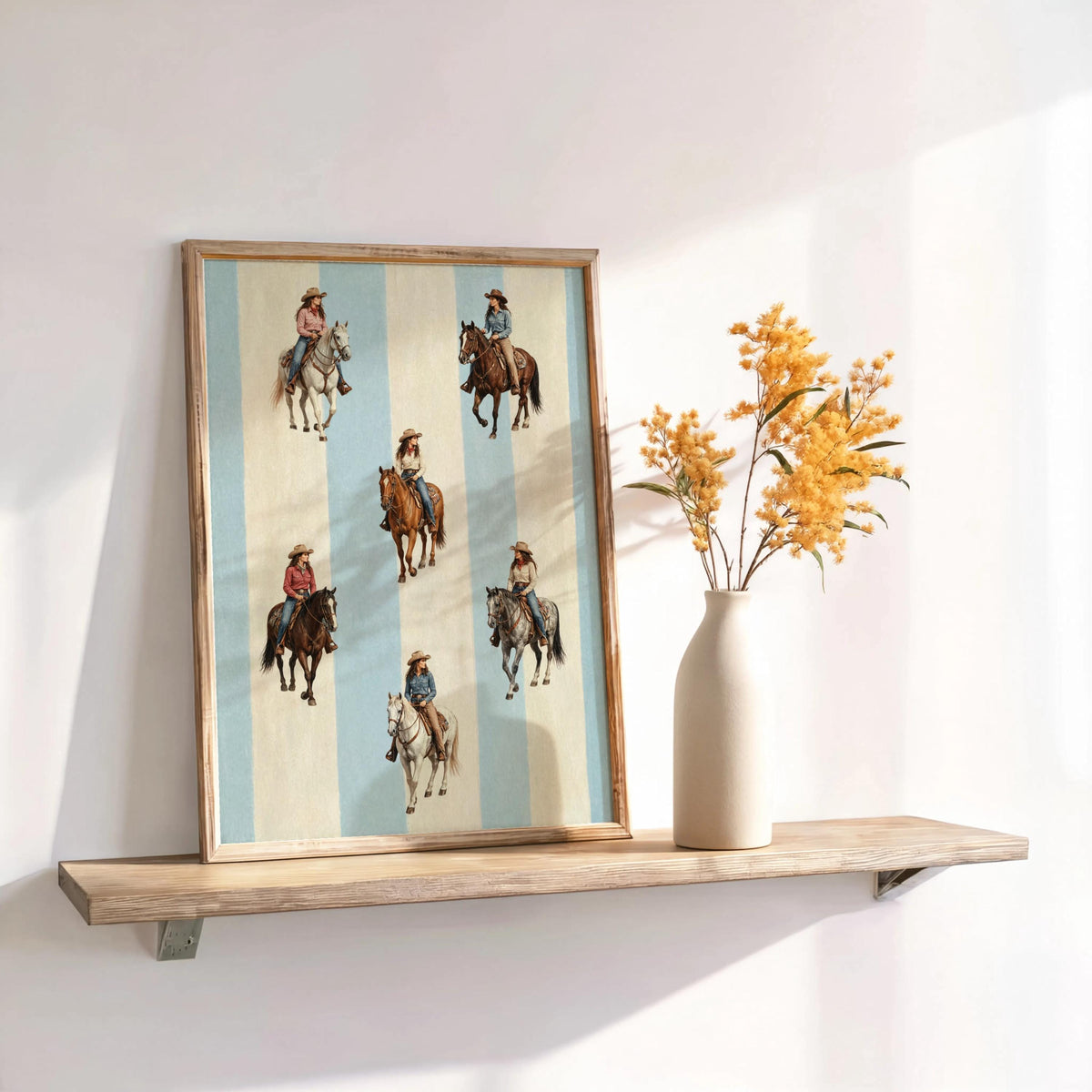 Striped Cowgirl Wall Art, Western Horse Rider Print, Vintage Cowboy Decor, Girly Equestrian Gift, Retro Americana Ranch House Poster