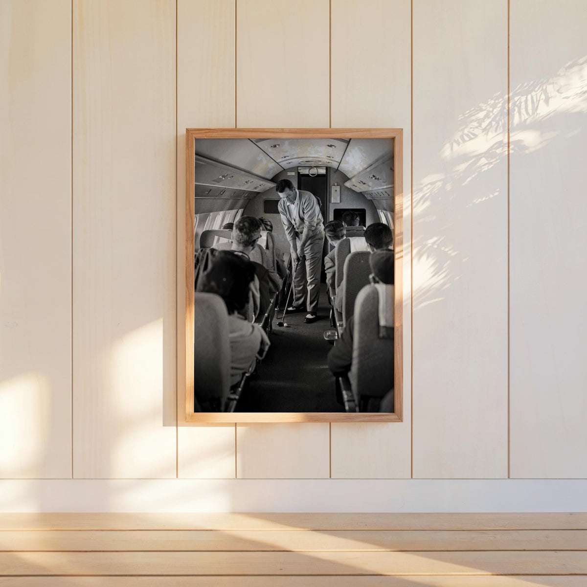 Funny Golf Wall Art, Golfer on Airplane Poster, Vintage Aviation Print, Black and White Travel Decor, Quirky Airline Gift for Golfers