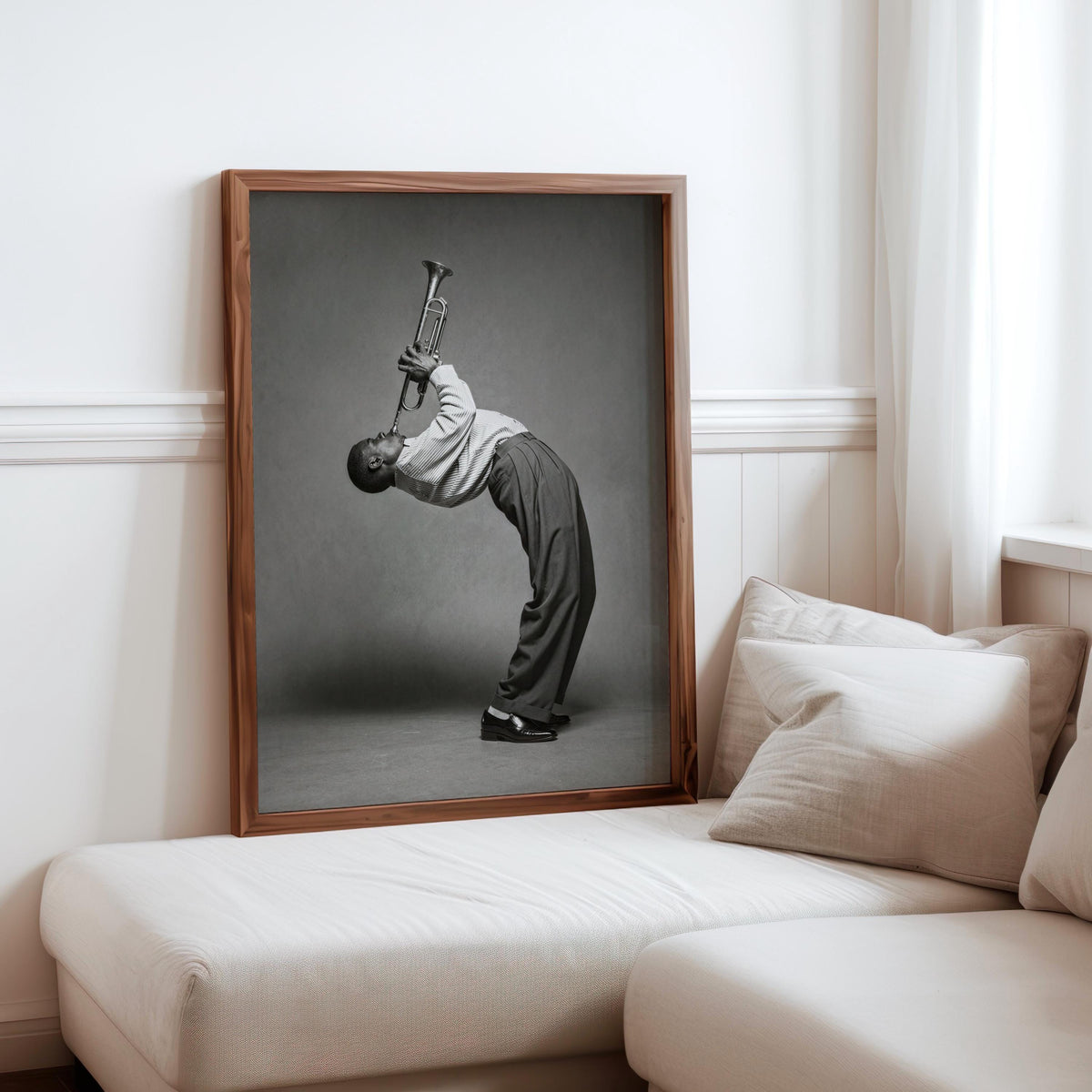 Funny Trumpet Player Wall Art, Jazz Music Poster, Black White African American Musician Print, Vintage Afrocentric Decor, Instrument Photo