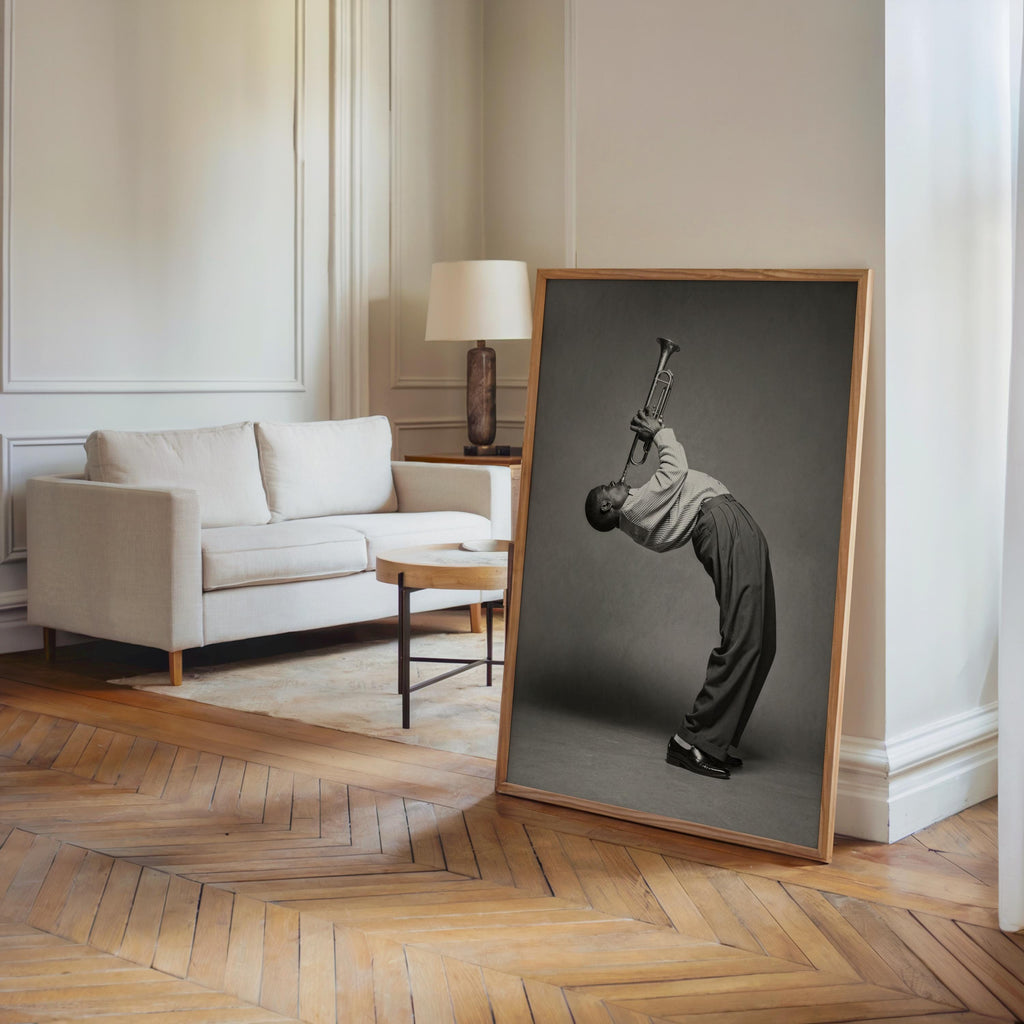 Funny Trumpet Player Wall Art, Jazz Music Poster, Black White African American Musician Print, Vintage Afrocentric Decor, Instrument Photo