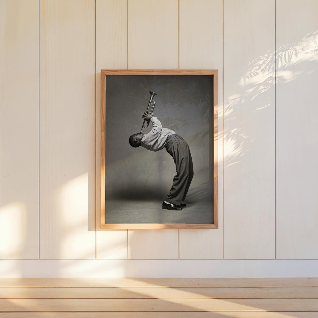 Funny Trumpet Player Wall Art, Jazz Music Poster, Black White African American Musician Print, Vintage Afrocentric Decor, Instrument Photo