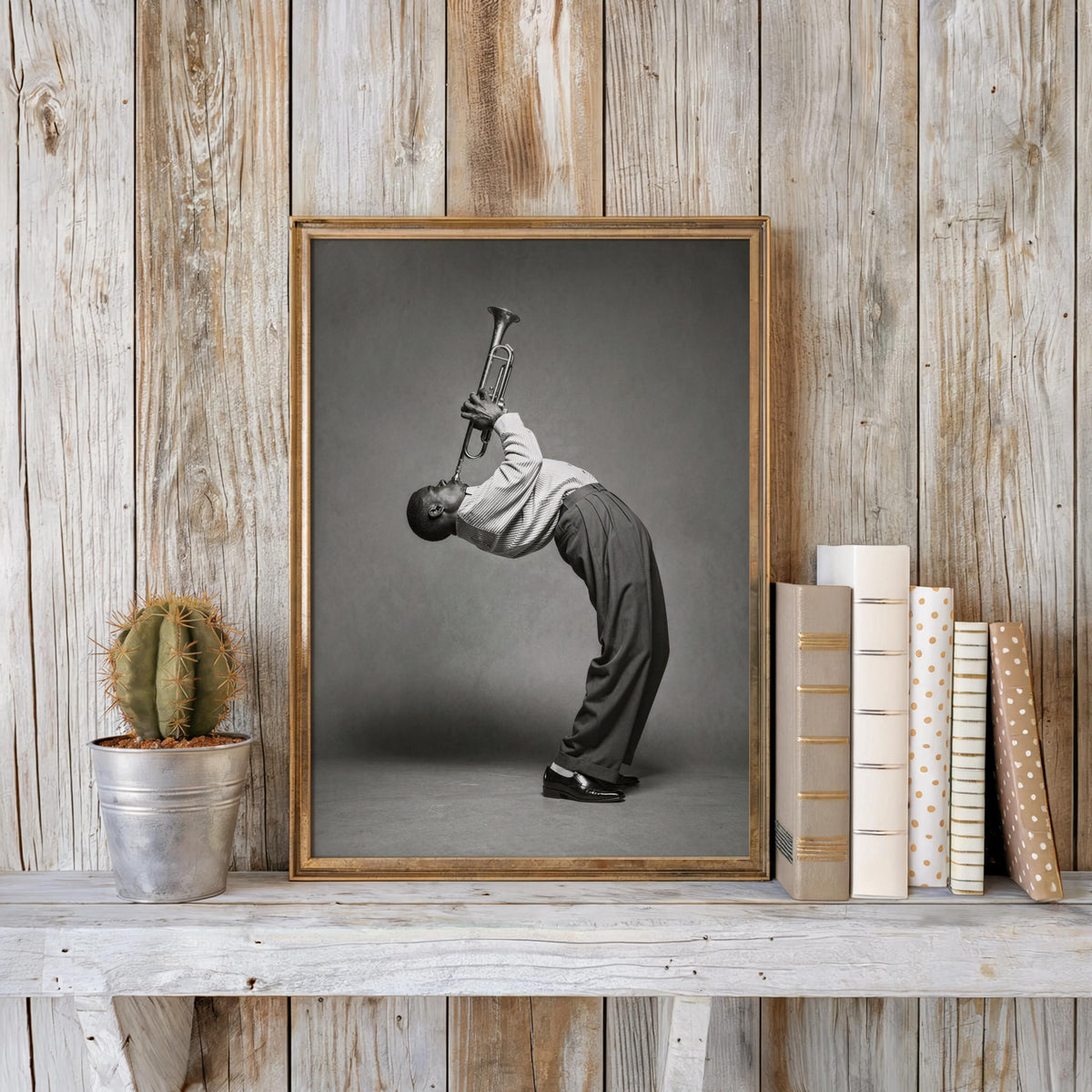 Funny Trumpet Player Wall Art, Jazz Music Poster, Black White African American Musician Print, Vintage Afrocentric Decor, Instrument Photo