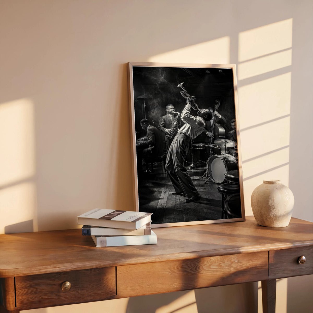 Jazz Club Wall Art, Black & White Music Print, Retro Trumpet Artwork, Vintage Live Band Poster, Black Musician Gift, Afrocentric Bar Decor