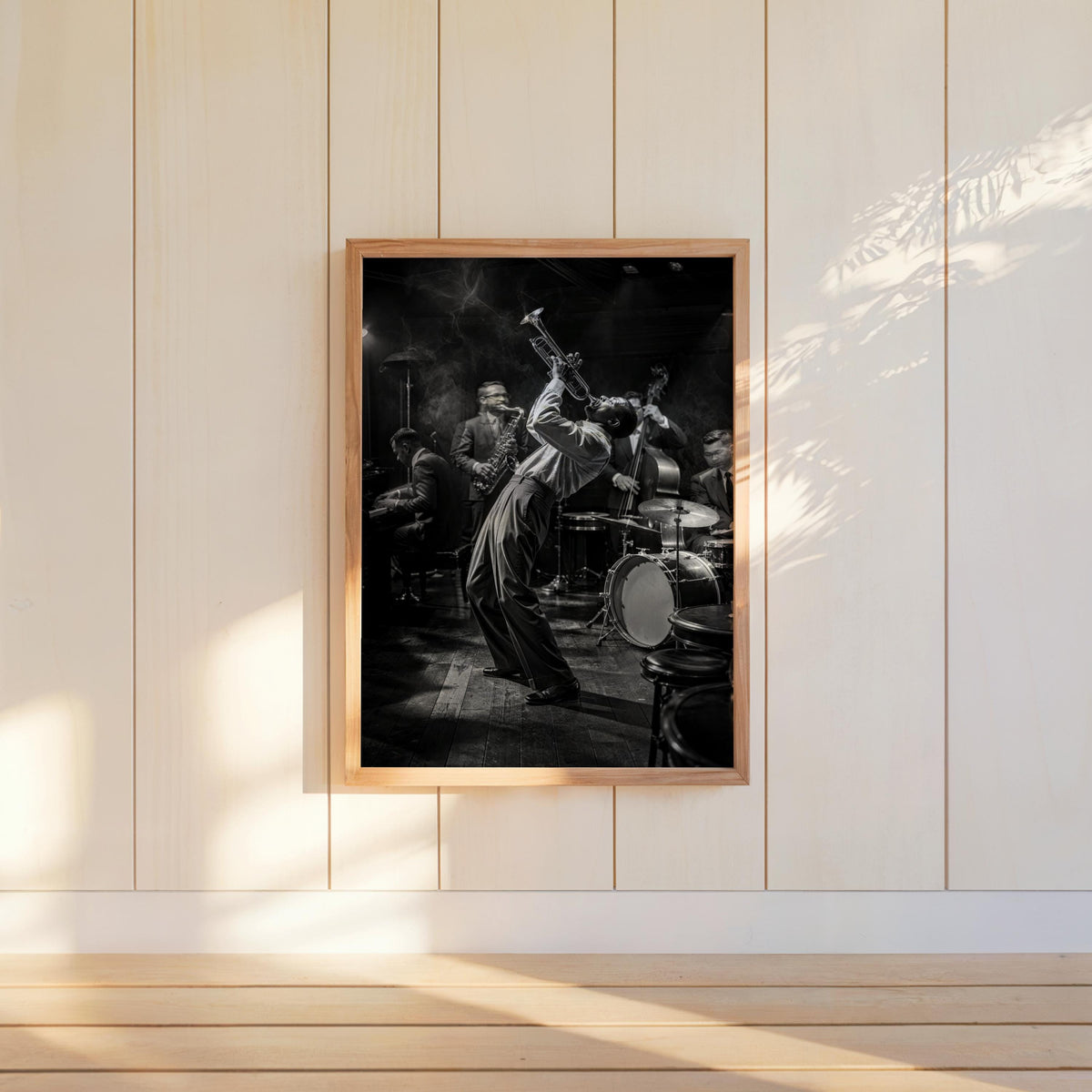 Jazz Club Wall Art, Black & White Music Print, Retro Trumpet Artwork, Vintage Live Band Poster, Black Musician Gift, Afrocentric Bar Decor