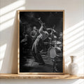 Jazz Club Wall Art, Black & White Music Print, Retro Trumpet Artwork, Vintage Live Band Poster, Black Musician Gift, Afrocentric Bar Decor
