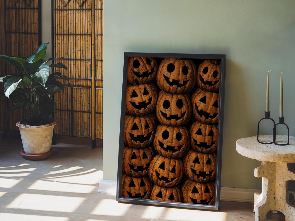 Halloween Pumpkin Print, Jack O Lantern Wall Art, Vintage Halloween Pattern Decor, Spooky Trick Or Treat Poster, Autumn Fall Painting