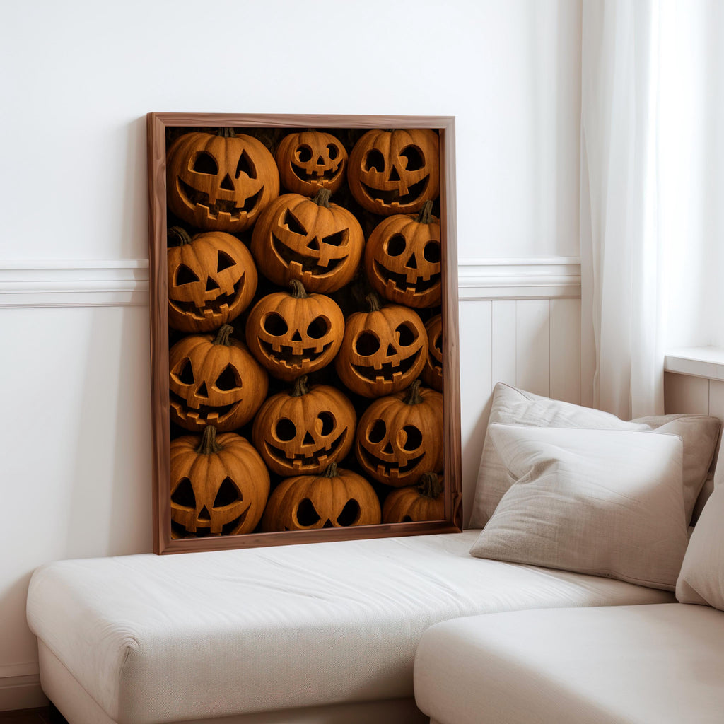 Jack O Lantern Print, Halloween Pumpkin Wall Art, Retro Halloween Pattern Poster, Spooky Trick Or Treat Decor, Vintage Autumn Fall Painting