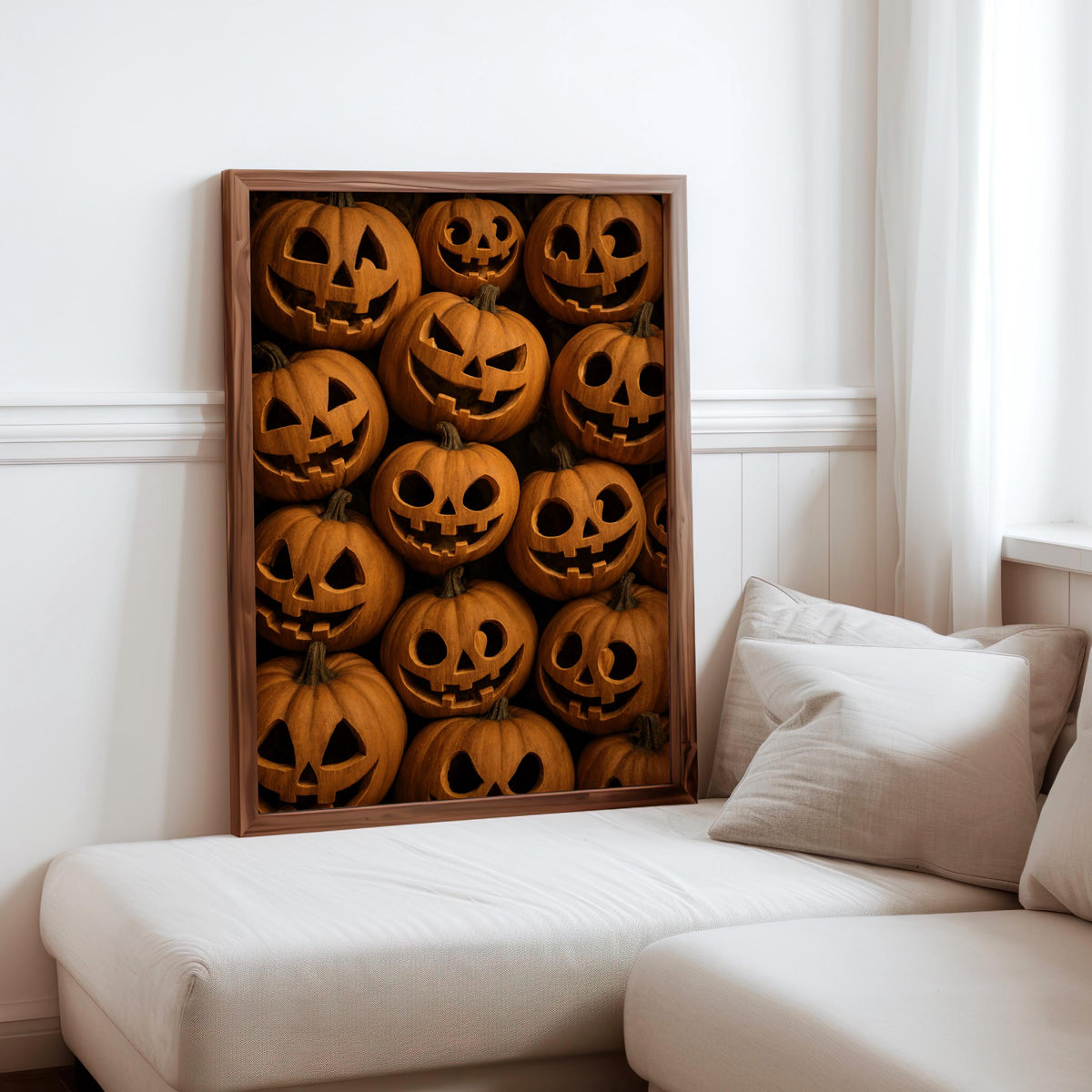 Jack O Lantern Print, Halloween Pumpkin Wall Art, Retro Halloween Pattern Poster, Spooky Trick Or Treat Decor, Vintage Autumn Fall Painting