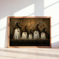 Ghost Family Wall Art, Halloween Witch Hat Print, Moody Cute Autumn Poster, Rustic Fall Painting, Cute Ghosts Decor