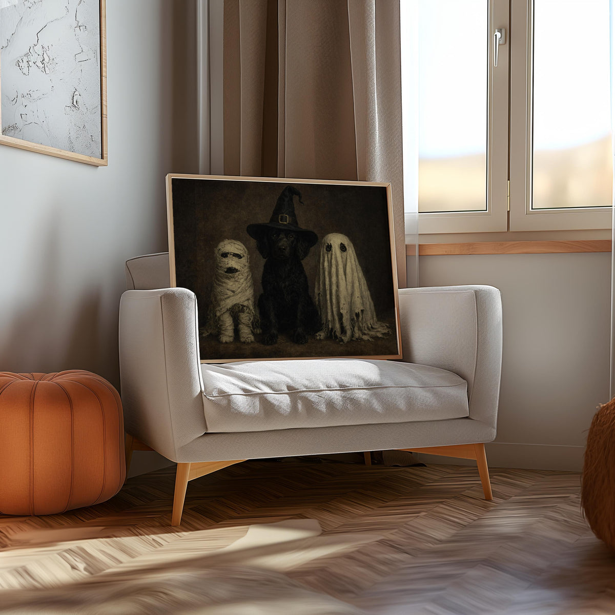 Spooky Halloween Dogs Print, Funny Pet Lover Autumn Wall Art, Whimsical Halloween Animal in Costumes Decor, Fall Spooky Season Print