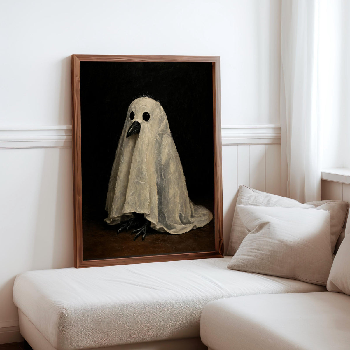 Ghost Crow Painting, Gothic Halloween Wall Art, Spooky Raven Poster, Dark Vintage Print, Haunted Bird Portrait, Witchy Home Decor