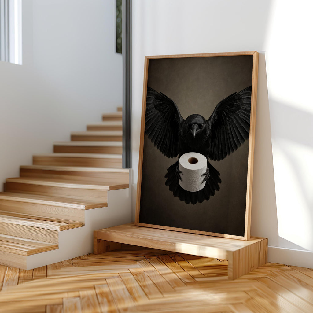 Crow Toilet Paper Print, Gothic Bathroom Wall Art, Funny Halloween Raven Decor, Dark Bird Poster, Spooky Restroom Gift, Moody Whimsigoth Art