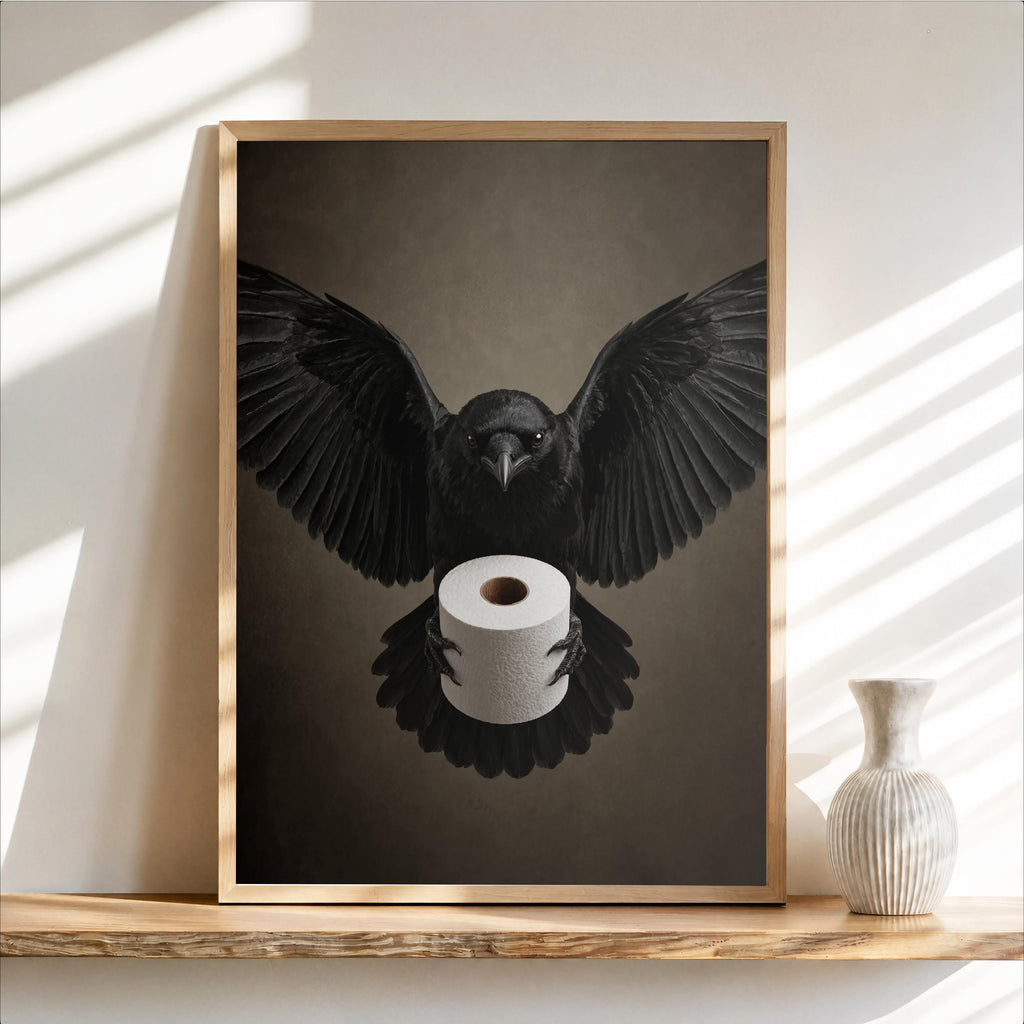 Crow Toilet Paper Print, Gothic Bathroom Wall Art, Funny Halloween Raven Decor, Dark Bird Poster, Spooky Restroom Gift, Moody Whimsigoth Art