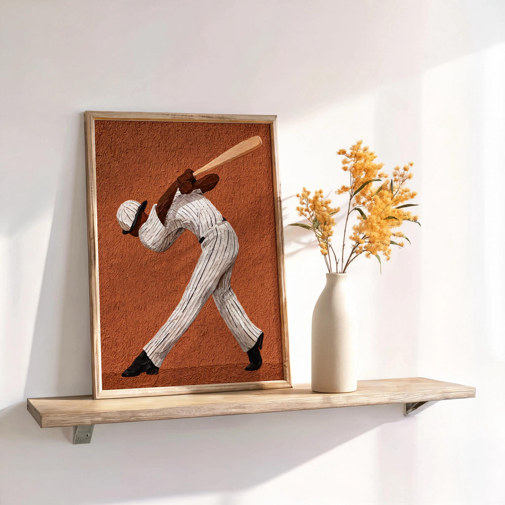 Abstract Baseball Player Wall Art, African American Athlete Poster, Surreal Boys Room Decor, Baseball Batter Game Room Gift