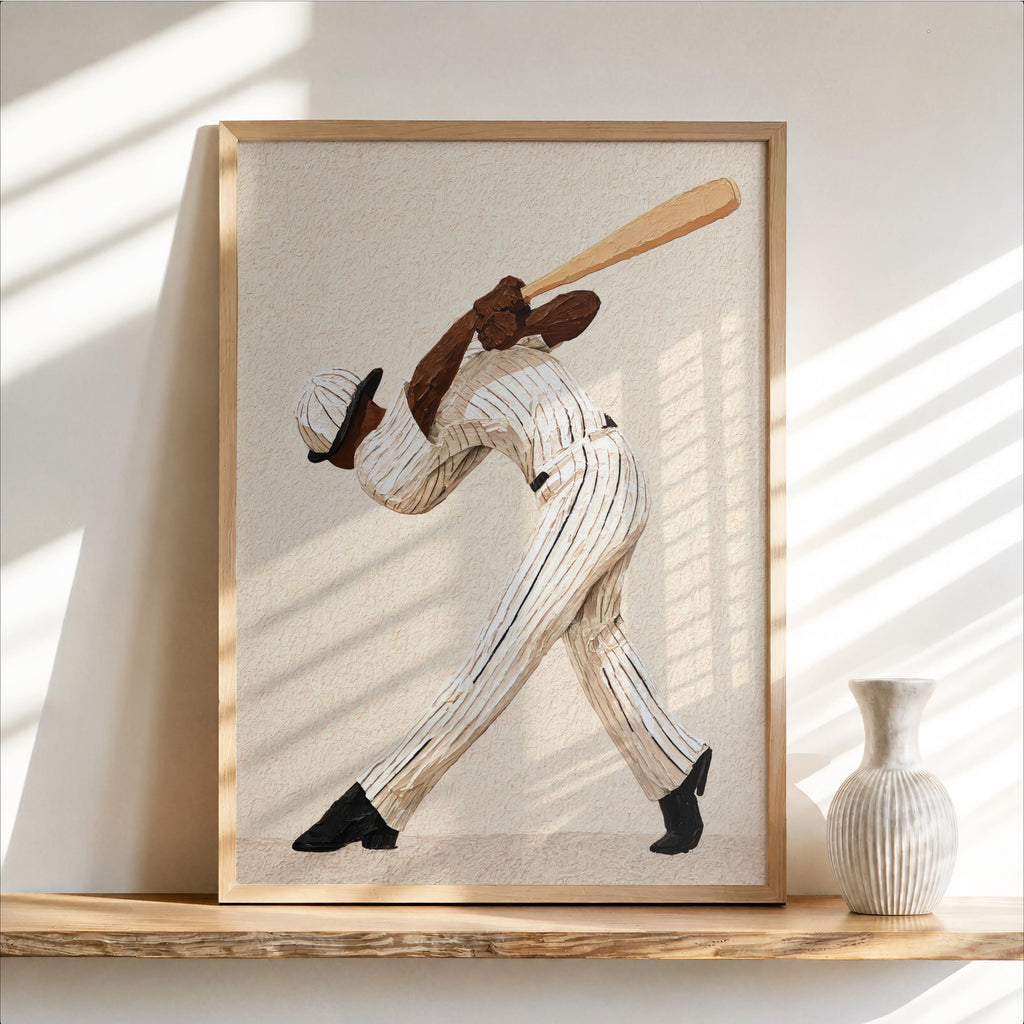 Abstract Baseball Player Wall Art, African American Athlete Poster, Surreal Boys Room Decor, Baseball Batter Game Room Gift