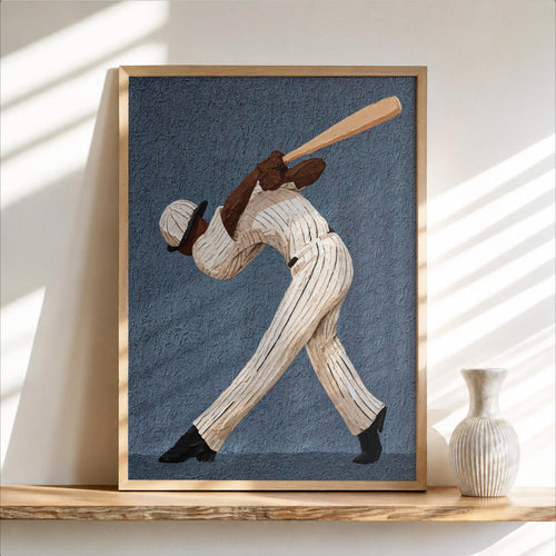 Abstract Baseball Player Wall Art, African American Athlete Poster, Surreal Boys Room Decor, Baseball Batter Game Room Gift