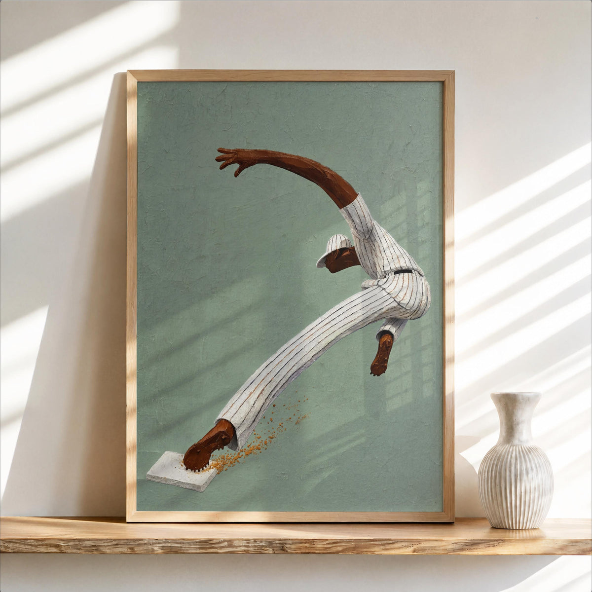 Vintage Baseball Slide Wall Art, Athletic Player Poster Print, Afrocentric Sports Decor, Dynamic Game Room Gift