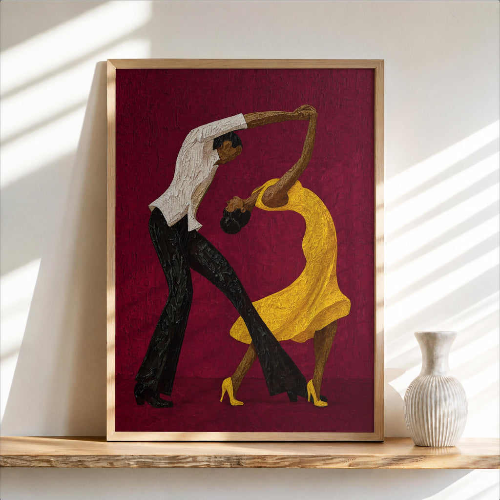 Couple Dancing Salsa Wall Art, Latino Afrocentric Culture Print, Abstract Music & Dance Poster, Latina Woman Tango Print