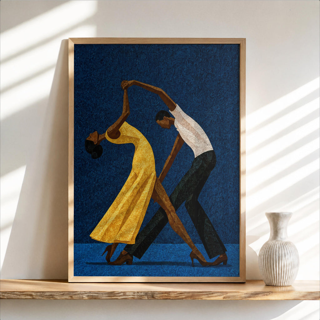 Latin Salsa Couple Wall Art, Passionate Dancing Print, Elegant Red Dress Artwork, Abstract Dance Lovers Gift, Vibrant Contemporary Poster